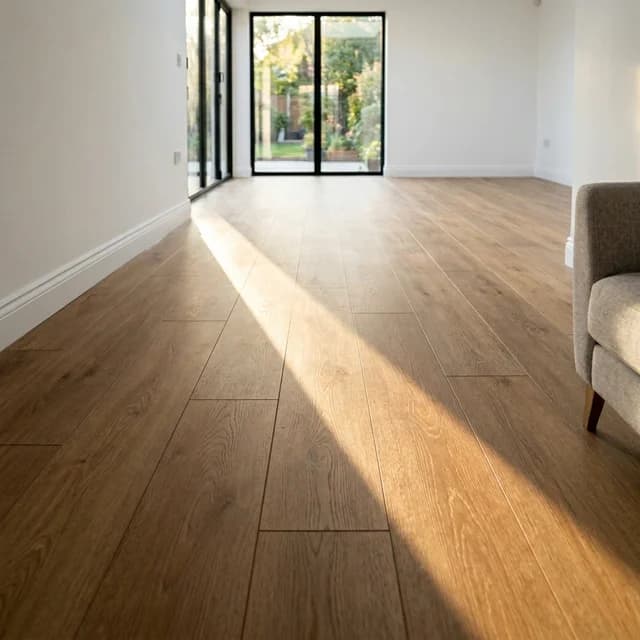 Luxury vinyl plank flooring installed across an open living area in the Triangle
